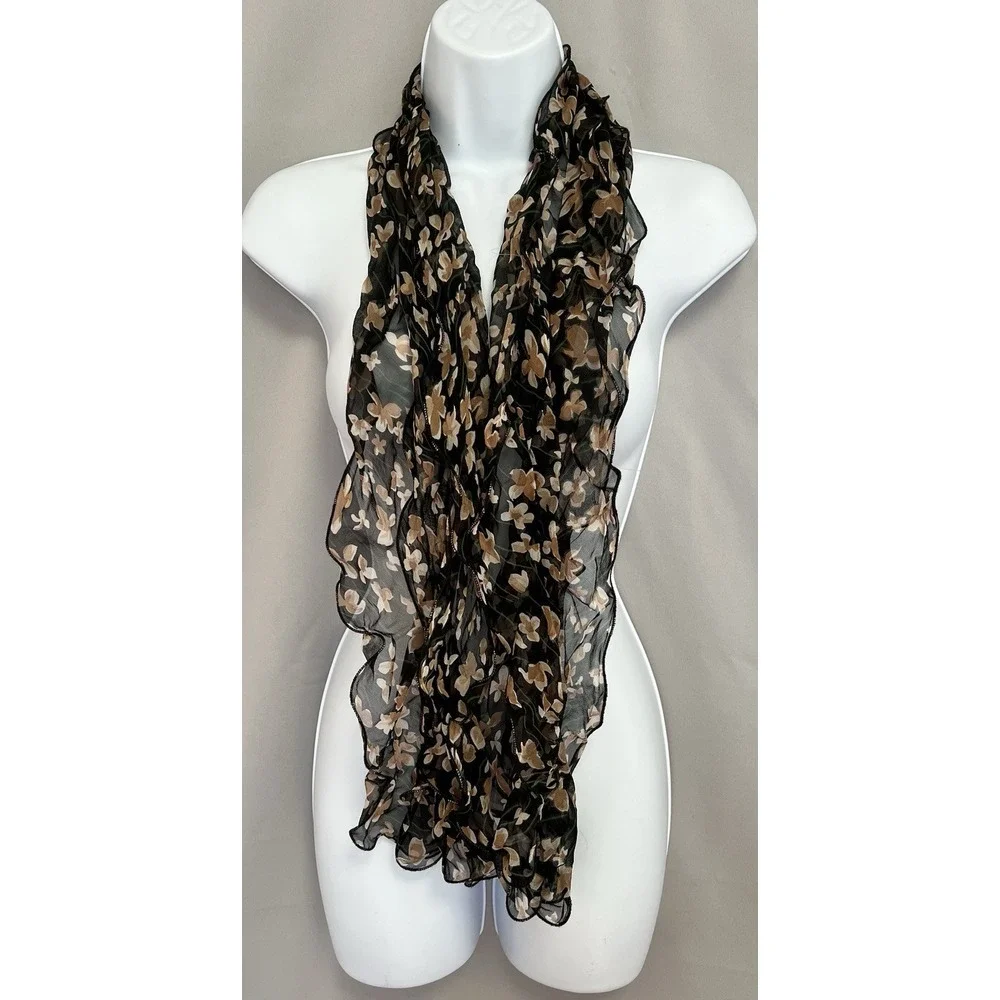 Women's Scarf Ruffle‎ Floral Black Beige